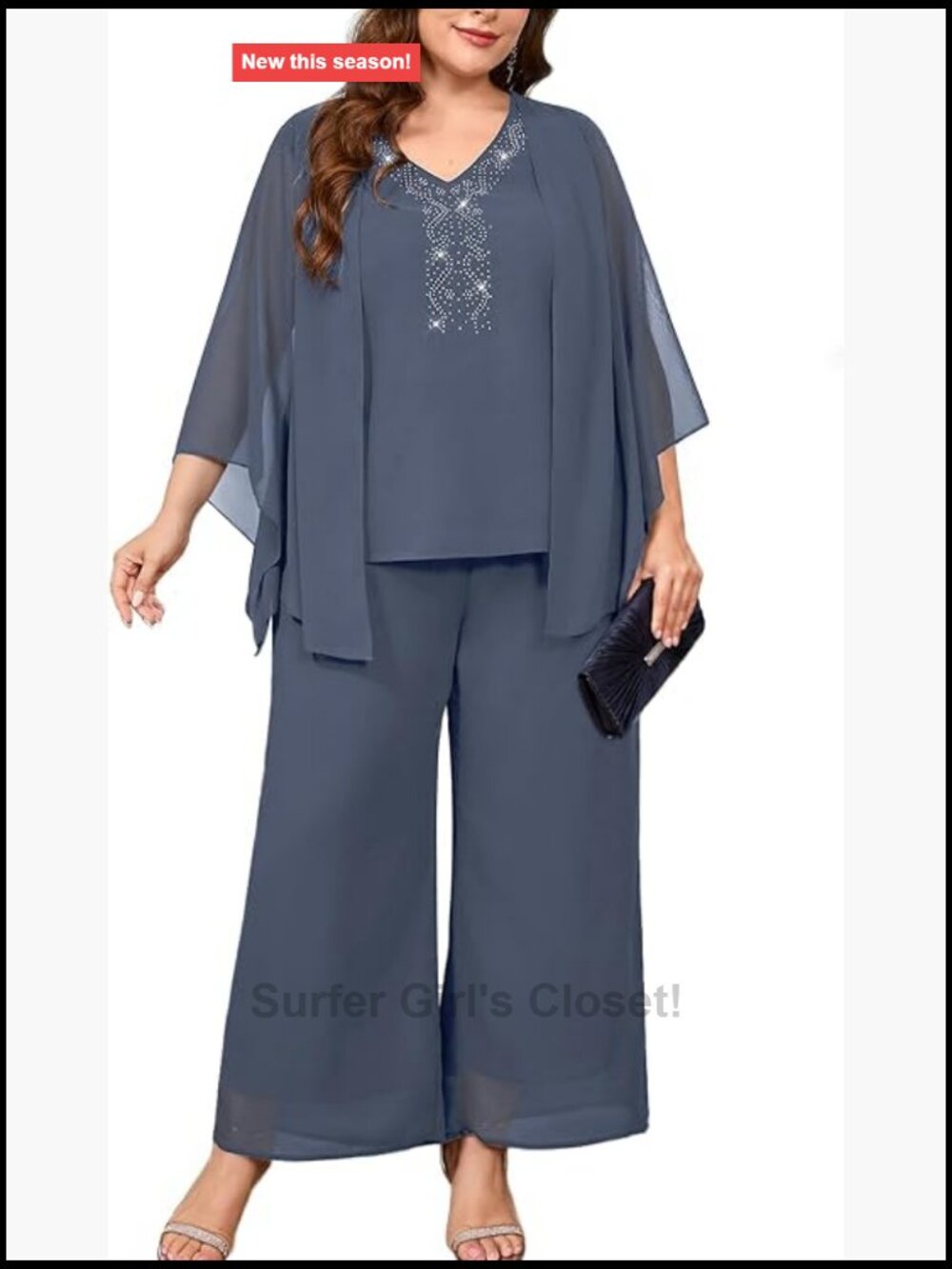 Plus Size Mother of Bride Pant Suit 2 Piece Chiffon Set Rhinestone Formal